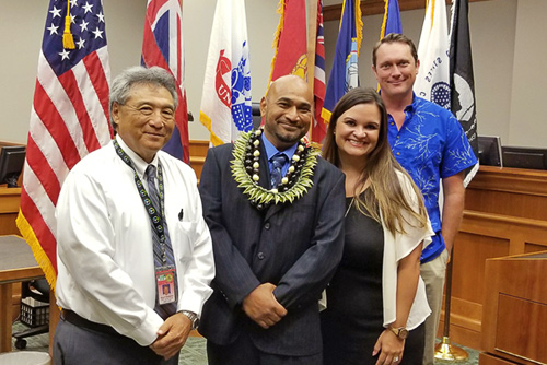 Hilo Judge Greg Nakamura, Veteran Treatment Court Graduate, Attorney Sheri Tavares, Vet Court Mentor.
