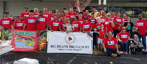 Group photo of Kona Drug Court volunteers outside KTA store in Kona, 05/04/18.