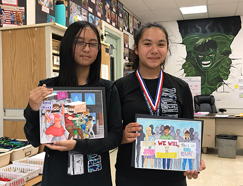 2019 First Circuit Law-Day Poster Contest 2nd and 3rd place winners Erika Penullar (left) and Trinity Sperle Kapolei Middle School.