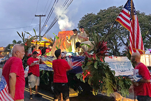 Judge Melvin Fujino and members of the Big Island Drug Court team in the 2019 Kailua-Kona Fourth of July parade.