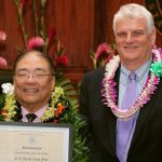 First Circuit Court Judge Gary W.B. Chang and Hawaii Supreme Court Chief Justice Mark E. Recktenwald in the Supreme Court courtroom, 09/30/2019.