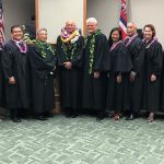 Third Circuit judges with Hawaii Supreme Court Chief Justice Mark E. Recktenwald, in a courtroom at the Hale Kaulike Courthouse in Hilo, Hawaii, November 4, 2019.