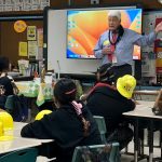 First Circuit District Court Judge Thomas Haia speaking in front of a classroom at Waiʻanae Elementary, 03/07/2023.